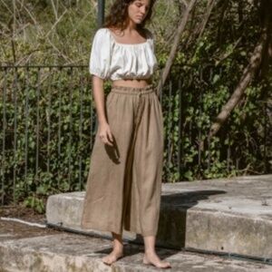 OZMA of California Petra pant linen grass drawstring paper bag waist size small